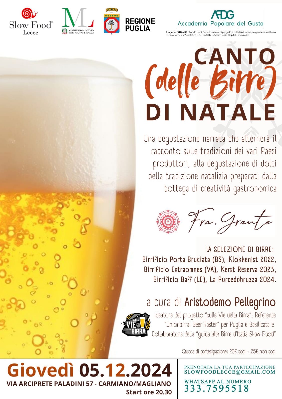 Nuovo appuntamento SlowFood e APdG per degustazione Birre di Natale con Sulle Vie della Birra